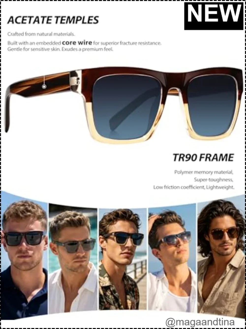 Oversized Acetate Square Sunglasses Polarized UV Protection